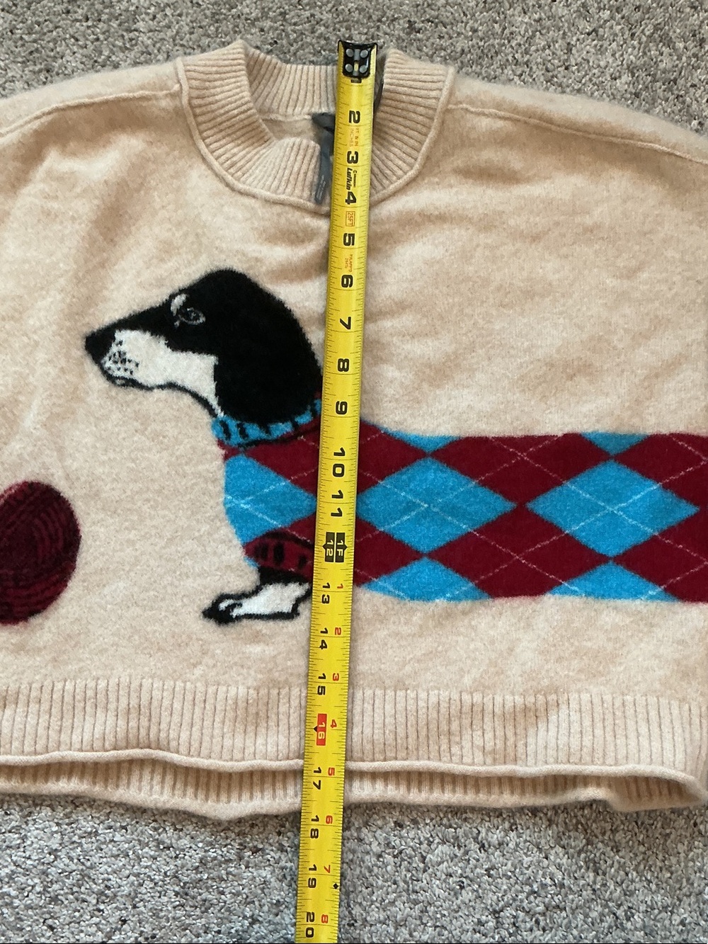 New Anthropologie The Goldie Crew-Neck Cashmere Sweater Red Dachshund - Picture 8 of 9